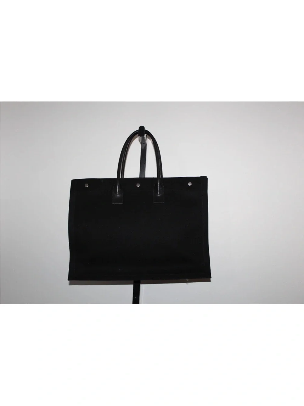 Saint Laurent Black Canvas Rive Gauche Tote with White Logo